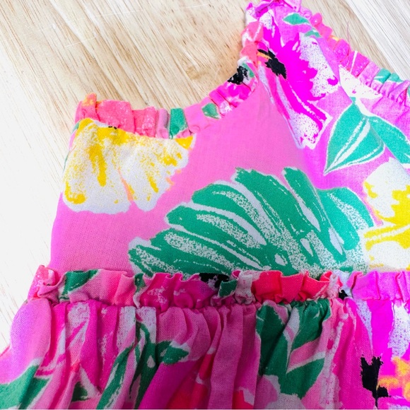 Tommy Bahama Dress Girls Sz 8 Hawaiian Floral Parrots Tropical Bird Crochet Trim - Picture 9 of 11